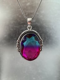 Ombre Teal To Hot Pink Ametrine Pendant Necklace