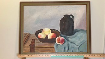 Signed P Flinn Still Life 27x20 Oil On Board