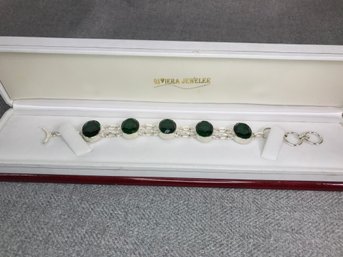 Fantastic 925 / Sterling Silver Bracelet With & DEEP / DARK Green Tsavorite - Very Pretty Piece - 6' - NEW !