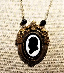 Fine Art Deco Gilt Brass And Glass Silhouette Cameo Necklace