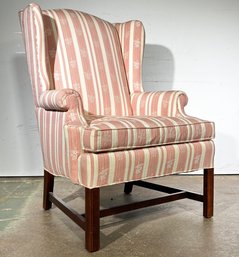 A Wing Back Chair In Handsome Stripes By The Conover Chair Company