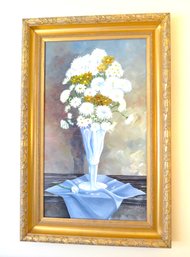 Signed Floral Still Life Painting With Ornate Frame