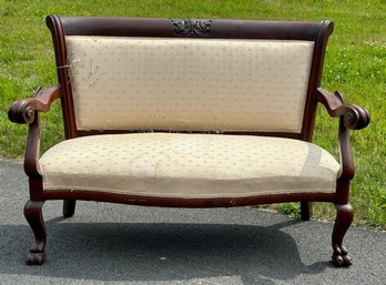 Walnut Paw Foot Upholstered Settee