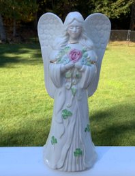 Rare 8 Inch Belleek Angel With Shamrock And Rose