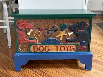 Brightly Colored Dog Toy Chest With Hinged Lid