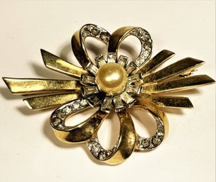 Vintage Signed MAZER Retro Brooch Gold Over Silver