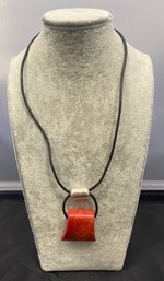 Silpada Leather Cord Necklace With Red And Silver Bead