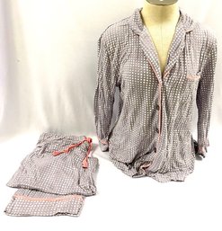 Anne Klein Lavender Grey Polka Dot W/ Pink Trim Pajama Set - Medium