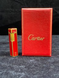 Vintage Cartier 18K Gp Red Enamel Cube Cigarette Lighter In Original Box