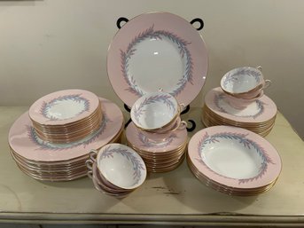 VINTAGE MINTON CHINA 1955-59 'PINK MALTA' PATTERN 53-PIECE SET ENGLAND