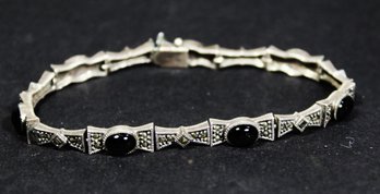Sterling Silver Vintage Black Onyx & Marcasite Bracelet 925 8' Long
