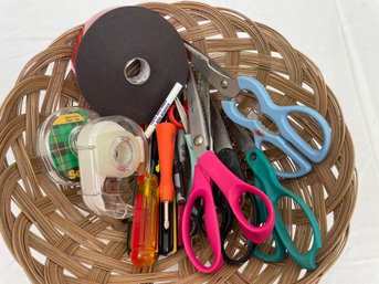 Basket Of Scissors Tape Screwdrivers