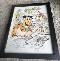 ORIGINAL Vintage RAY DIRGO Flintstones Illustration- Dedicated To Radio Deejay JOHN LABARCA