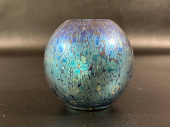 An Eye-Catching Art Glass Vase In Iridescent Blue Tones