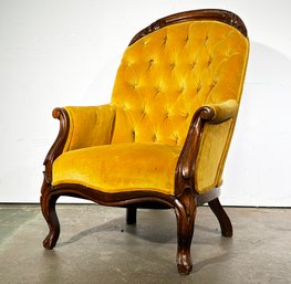 A 19th Century Mahogany Parlor Chair In Tufted Mustard Velvet