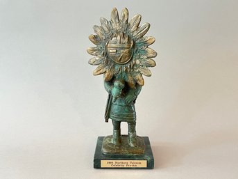 Mark Rossi (1951-, Tuscon AZ) Bronze Sculpture Of Kachina Tawa (Sun God) On Marble Base