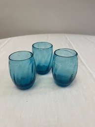 3 Vintage Handmade Blue Glasses