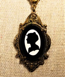 Art Deco Era Silhouette Brass And Glass Cameo Pendant Necklace 1920s