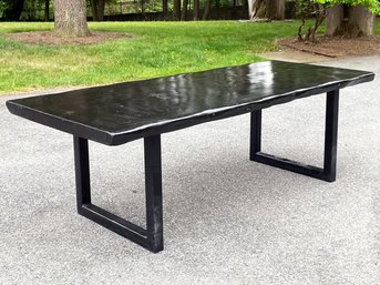 A Bespoke Raw Edge Ebonized Pine And Steel Dining Table (Could Be Used As Desk)