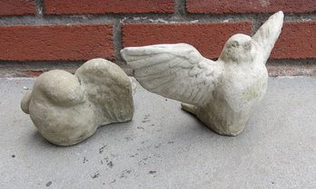 Pair Of Small Cast Cement Birds For The Yard Or Garden