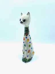 Vintage Midcentury Polish Ceramic Cat Statue