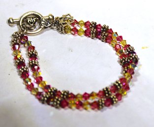 Very Fine Sterling Silver Austrian Crystal Bracelet Pink And Yellow