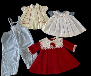 Vtg Lot Of 60's Little Girl's Dresses & Overalls: HEALTH-TEX, PARTY LOOK, 2 DRESSES W/PINAFORES PHILIPPINES