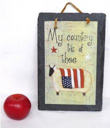 My Country Tis' Of Thee Patriotic Country Slate With Sheep & The US Flag