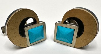 Cecilia Tono Piedra Negra Sterling Silver & Turquoise Cufflinks, Mexico