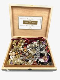 Cigar Box Filled W Costume Jewelry