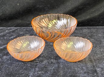 3 Piece Vintage Arcoroc France Rosaline Pink Swirl Glass Bowl