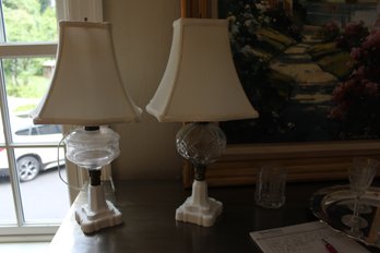 Pair Of Milk Glass Base Lamps