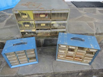 3 Metal Parts Bins With Contents
