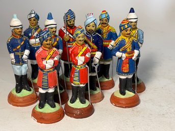 Lot Of 10 Hand Painted India Indian Pottery Soldiers