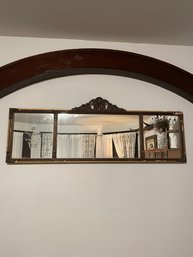 Ornate Antique Tri 3-Panel Mantle Buffet Floral Etched Wall Mirror