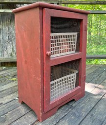 A Pine Root Cellar, Or Petit Cabinet With Chicken Wire Paneled Doors