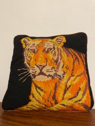 Vintage Mcm Needlepoint Tiger Throw Pillow
