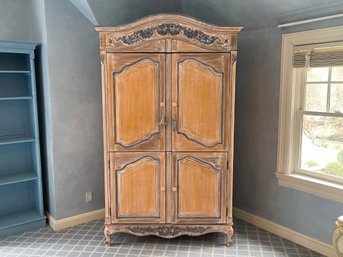 Custom Carved Wood Painted 4- Door Arch Armoire