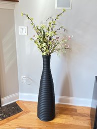 Large Black Terra Cotta Floor Vase From Ikea With Artificial Flowers