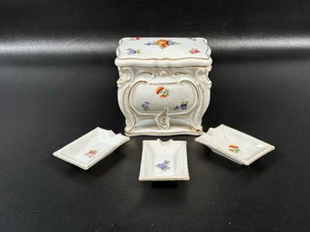 A Vintage Porcelain Cigarette Box & Trays, Made In Japan