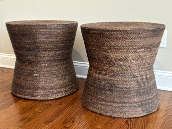 Pair Of Crate & Barrel Abaca Ottomans