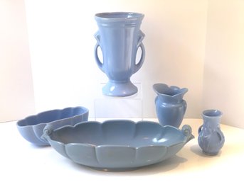 Set Vintage Pale Blue Pottery Includes Abbingdon