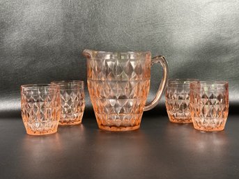 A Fabulous Pink Depression Glass Beverage Set By Jeannette Glass Co.