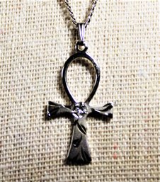 Another Fine Sterling Silver 18' Chain Necklace Having Ankh Pendant