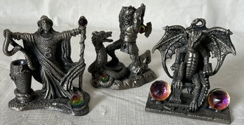 Grouping Of 3 Vintage Solid Pewter MARK LOCKER Fantasy Figurines