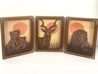 Set Of 3 Vintage 1978 Russ Berrie 3-D Jungle Plaques - Wall Or Table Top