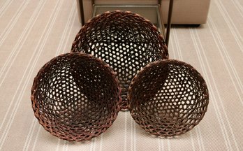 Set Of 3 Handwoven Brown Wicker Baskets