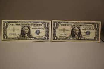 1957- A And 1957 One Dollar Bill Blue Seal