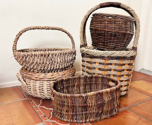 Vintage Baskets - Lidded And Leather Handles