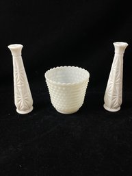 Milk Glass Planter And Bud Vases